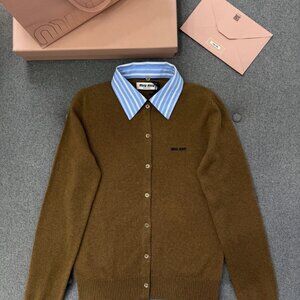 MIU MIU Letter Print Collar Pullover Long Sleeve Cashmere Sweater, Women's